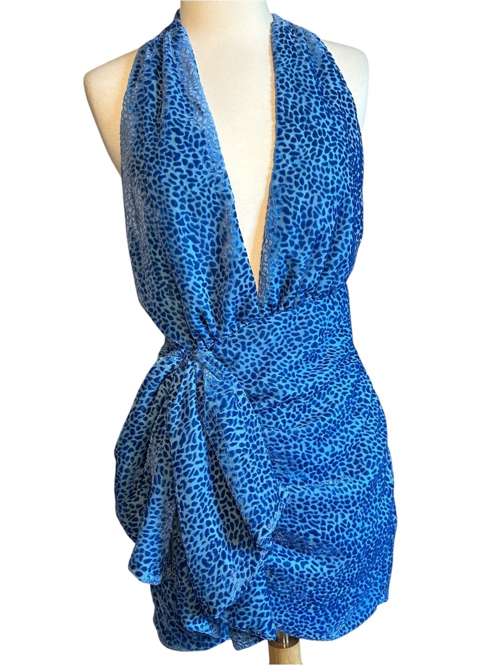 NEW NBD Pari Mini Dress in Blue Leopard Velvet Revolve Size Medium - Picture 2 of 16